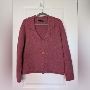 Blarney Woollen Mills Button Up Knit Cardigan Wool Angora Pink Size XL
